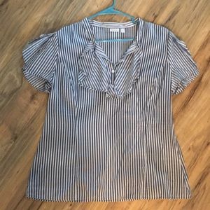 Semantiks blue and white ruffle front -sleeve top
